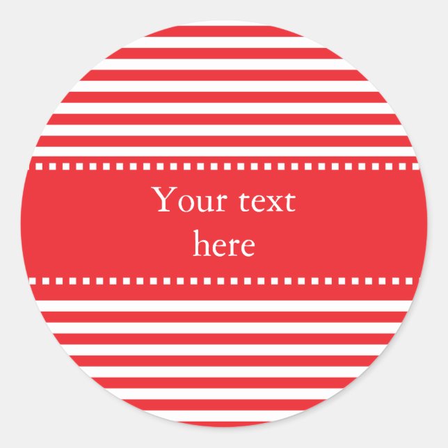 Red and White Stripes Pattern Classic Round Sticker (Front)