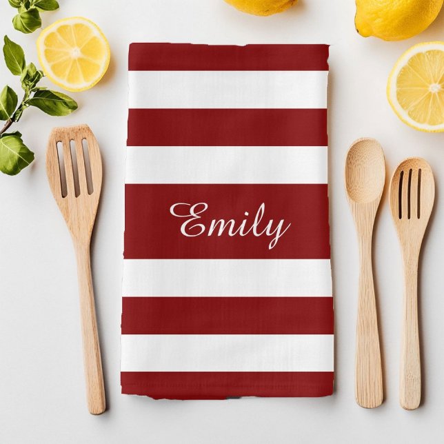 Red And White Stripes Pattern Name Print Tea Towel (Red And White Stripes Pattern Name Print Towel)
