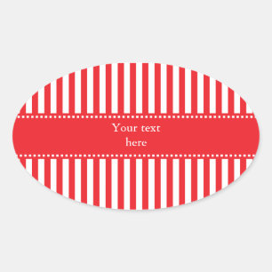 Red and White Stripes Pattern Oval Sticker