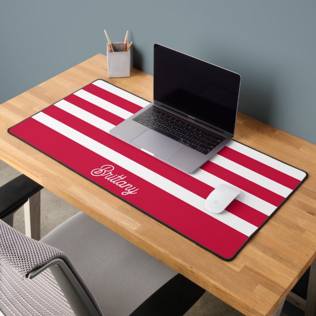 Red and White Stripes Pattern Personalised  Desk Mat (Office 2)