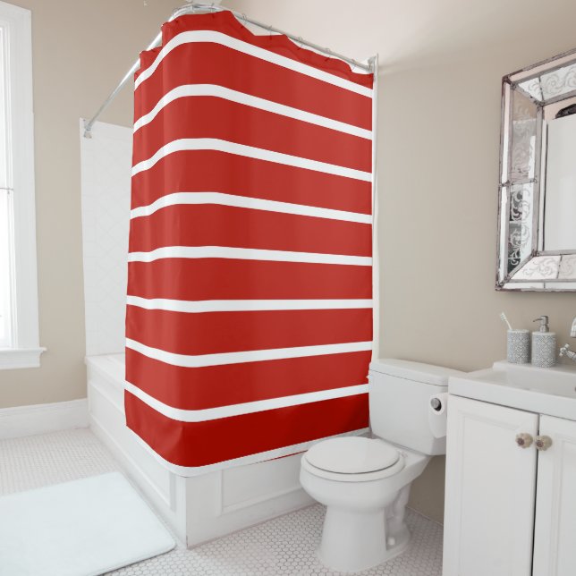 Red and White Stripes Shower Curtain (In Situ)