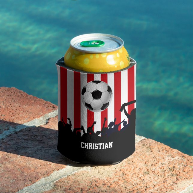 Red and White stripes Soccer Fans and football Can Cooler (In Situ Pool)