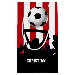 Red and White stripes Soccer Fans and football Small Gift Bag