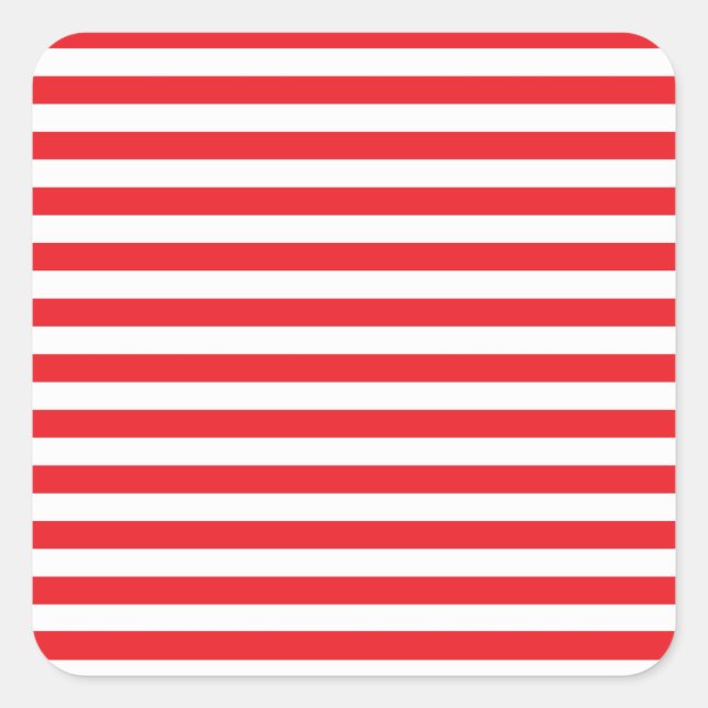 Red and White Stripes Square Sticker (Front)