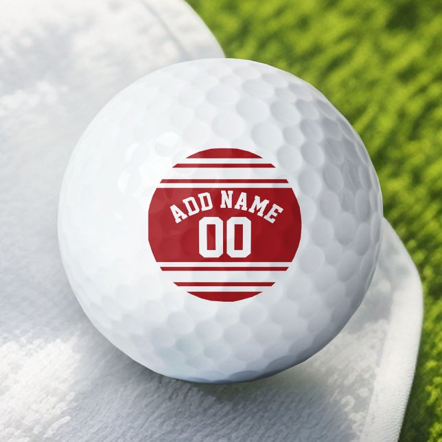 Red and White Stripes with Name and Number Golf Balls (Custom Golf Balls)