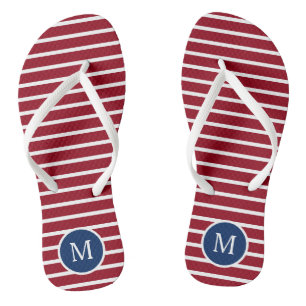 Red and White Stripes With Navy Blue Monogram Jandals
