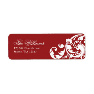 Red and White Swirl Flourish Return Address