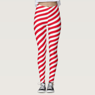 Red and White Swirly Stripes Leggings