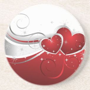 Red and White Swoosh Hearts Coaster