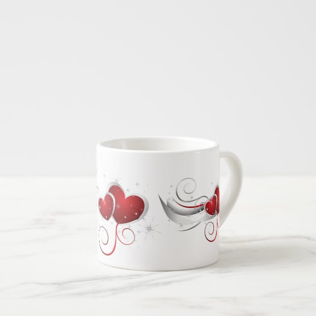 Red and White Swoosh Hearts Espresso Cup (Front Right)