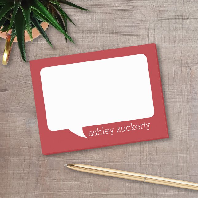 Red and White Talk Bubble Personalised Name Post-it Notes (A fun talk bubble design for a personalized post-it notepad. Add your name for a fun office gift.)