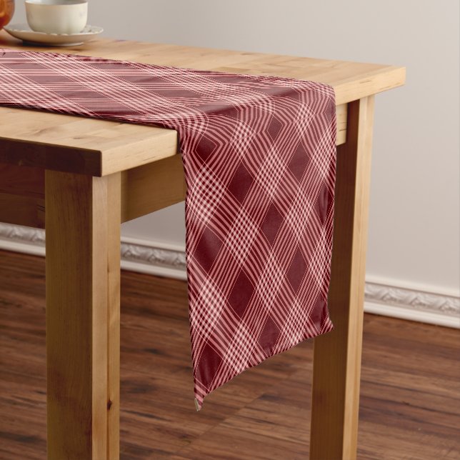 Red And White Tartan Plaid Short Table Runner (In Situ)