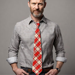 red and white tartan    tie