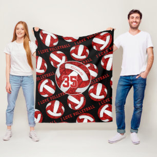 red and white team colours girls I love volleyball Fleece Blanket