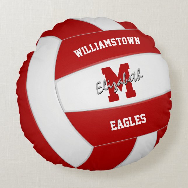 red and white team colours realistic volleyball round cushion (Front)