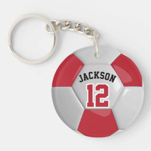 Red and White Team Soccer  ⚽ Ball   Keychain