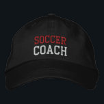 Red and White Text Soccer Coach Hat<br><div class="desc">Red and white text customisable Soccer Coach embroidered hat . You can easily change the wording on this hat to read "Soccer Mum" or "Tennis Star" or whatever you want!</div>
