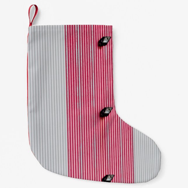 Red and white textile small christmas stocking (Front)