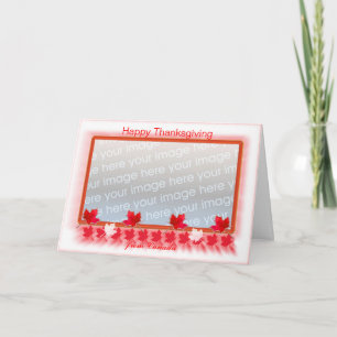 Red and White Thanksgiving in Canada Maple Leaves Holiday Card