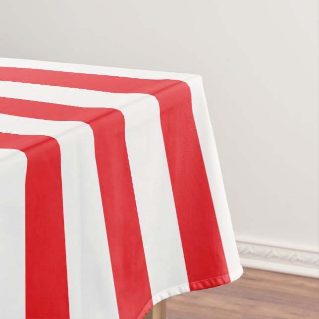 Red and White Thick Stripe Tablecloth (In Situ)