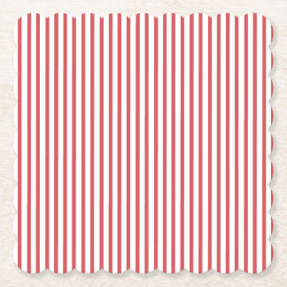 Red and White Thin Stripe Paper Coaster
