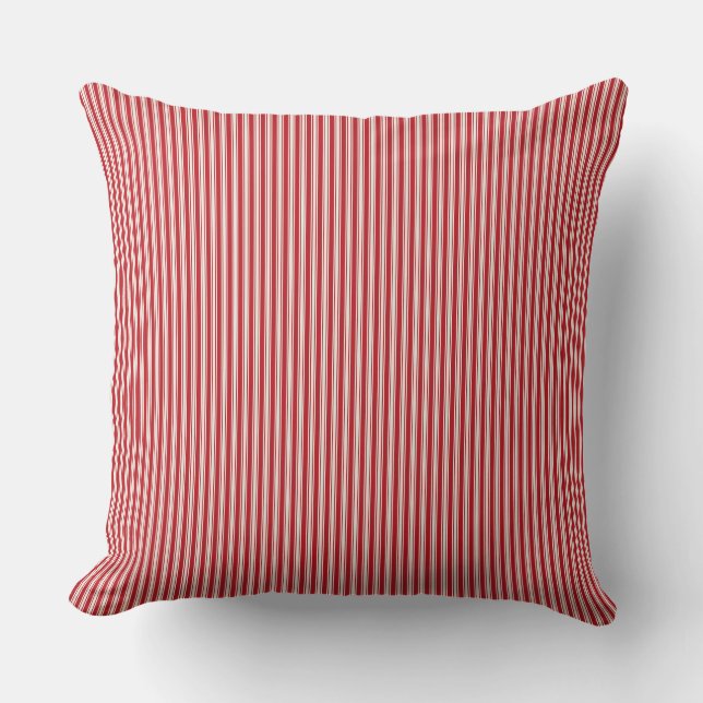 red and White Ticking Stripe Cushion (Front)