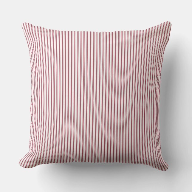 red and White Ticking Stripe Cushion (Front)