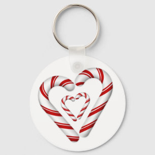 red and white tiny candy cane hearts key ring