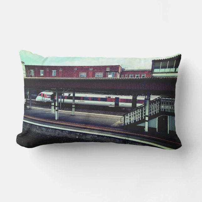 Red and white train  lumbar cushion (Front)