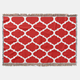 Red and White Trellis Quatrefoil Pattern Throw Blanket