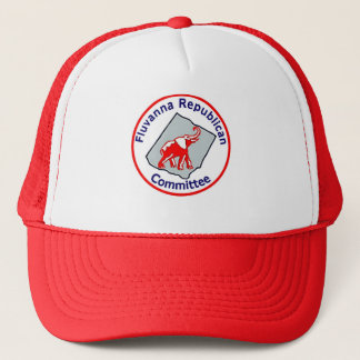 Red and white trucker hat with FRC logo