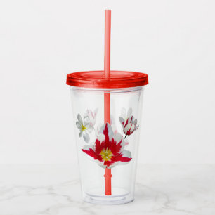 Red and White Tulips Acrylic Tumbler