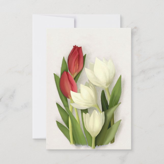 Red and White Tulips Floral Card (Front)