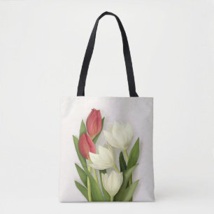 Red and White Tulips Floral Tote Bag