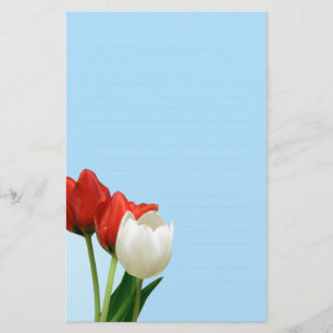 Red and White Tulips on Blue Writing paper