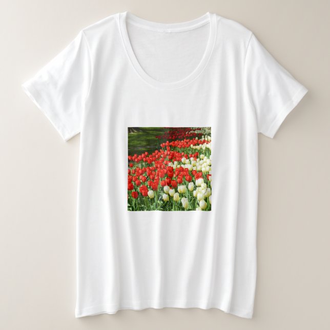 Red and white tulips plus size T-Shirt (Design Front)
