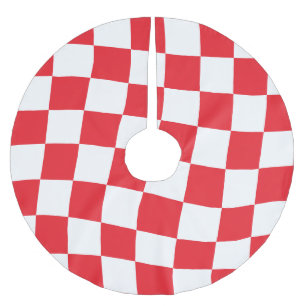 Red and White Twisted Chequerboard Brushed Polyester Tree Skirt