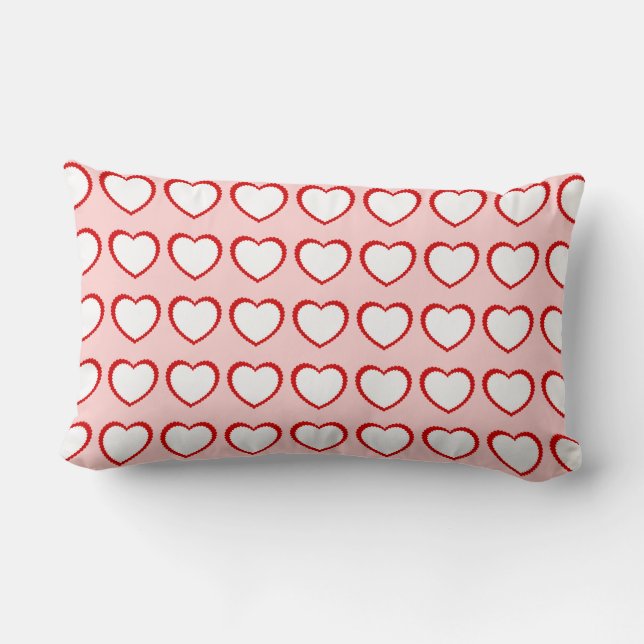 Red and White Valentine Hearts Lumbar Pillow (Back)