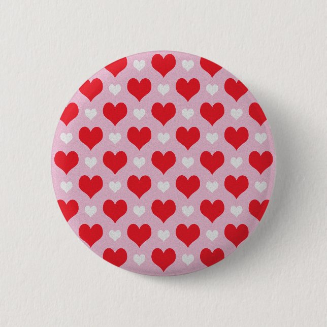 Red and white valentine hearts pattern 6 cm round badge (Front)