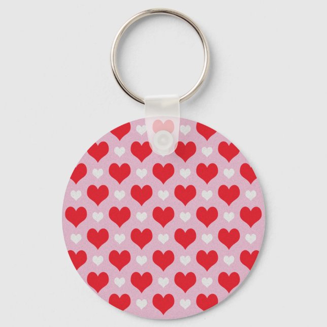 Red and white valentine hearts pattern key ring (Front)