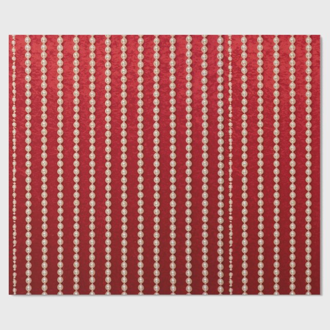 Red and White Velvet-look Pearl Design Wrapping Paper (Flat)