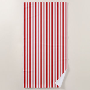 Red and White Vertical Stripes Beach Towel