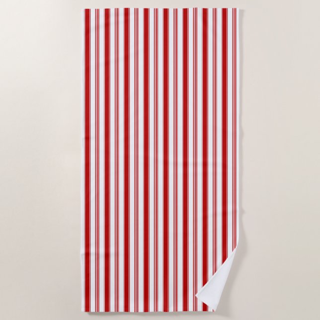 Red and White Vertical Stripes Beach Towel (Front)