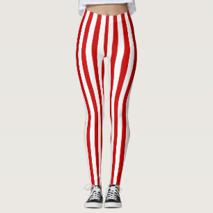 Red and White Vertical Stripes Leggings