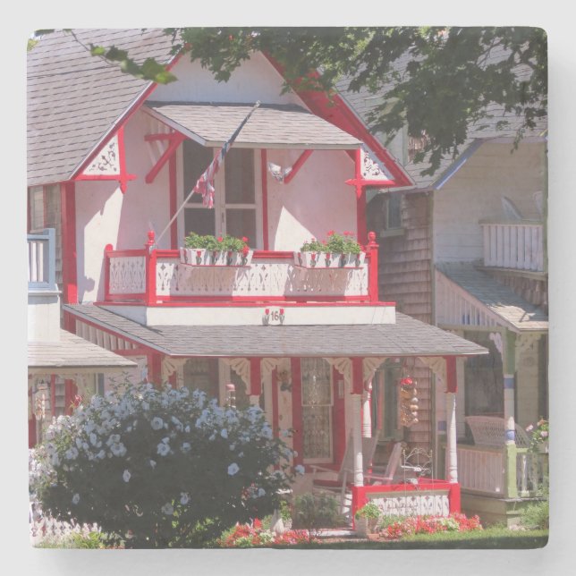 Red and White Victorian - Martha's Vineyard Stone Coaster (Front)
