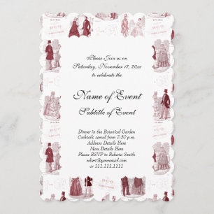 Red and White Vintage Fashion French Toile Invitation