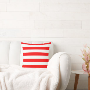 Red and White Vintage Large Stripes Cushion