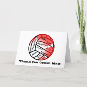 Red and White Volleyball Thank You Coach Card