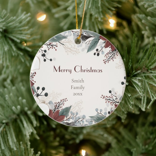 Red And White Watercolour floral Christmas Ceramic Tree Decoration (Tree)