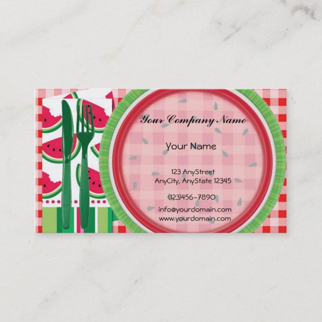 Red and White Watermelon Table Setting Business Card (Front)
